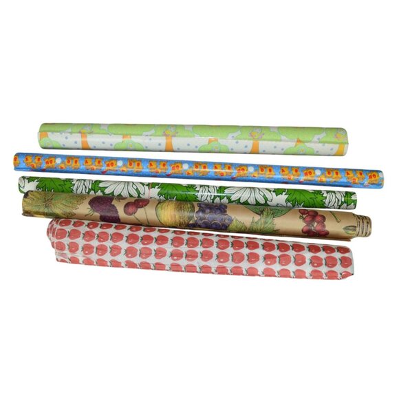 Vintage 80s Gift Wrapping Paper & Tissue Bundle Apples Fruit Daisies Bears Baby - Picture 1 of 3